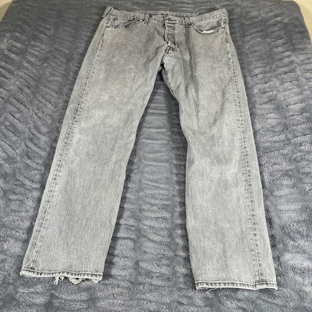 Levis 501 Original Fit Men Gray Distressed Straight Leg Jeans W38 L30 Button Fly
